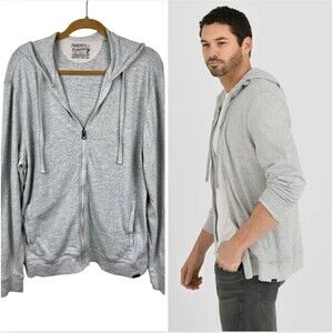 Faherty Sunwashed Slub Full Zip Hoodie Organic Cotton Heather Gray Sz L